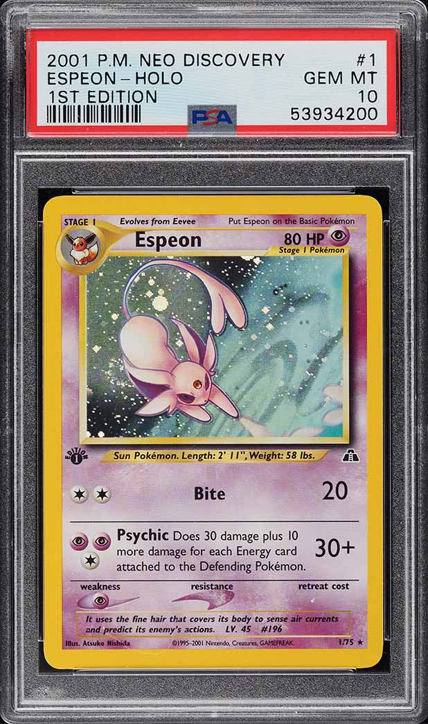 2001 Pokemon Neo Discovery 1st Edition Holo Espeon #1 PSA 10 GEM MINT