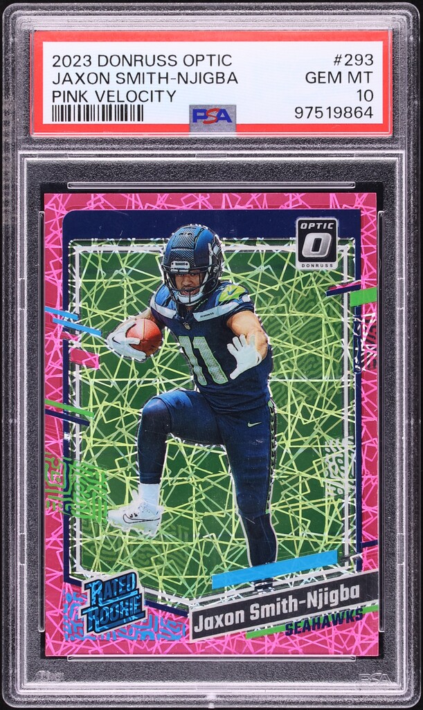 2023 Donruss Optic Pink Velocity Prizm Jaxon Smith-Njigba ROOKIE /79 #293 PSA 10 GEM MINT
