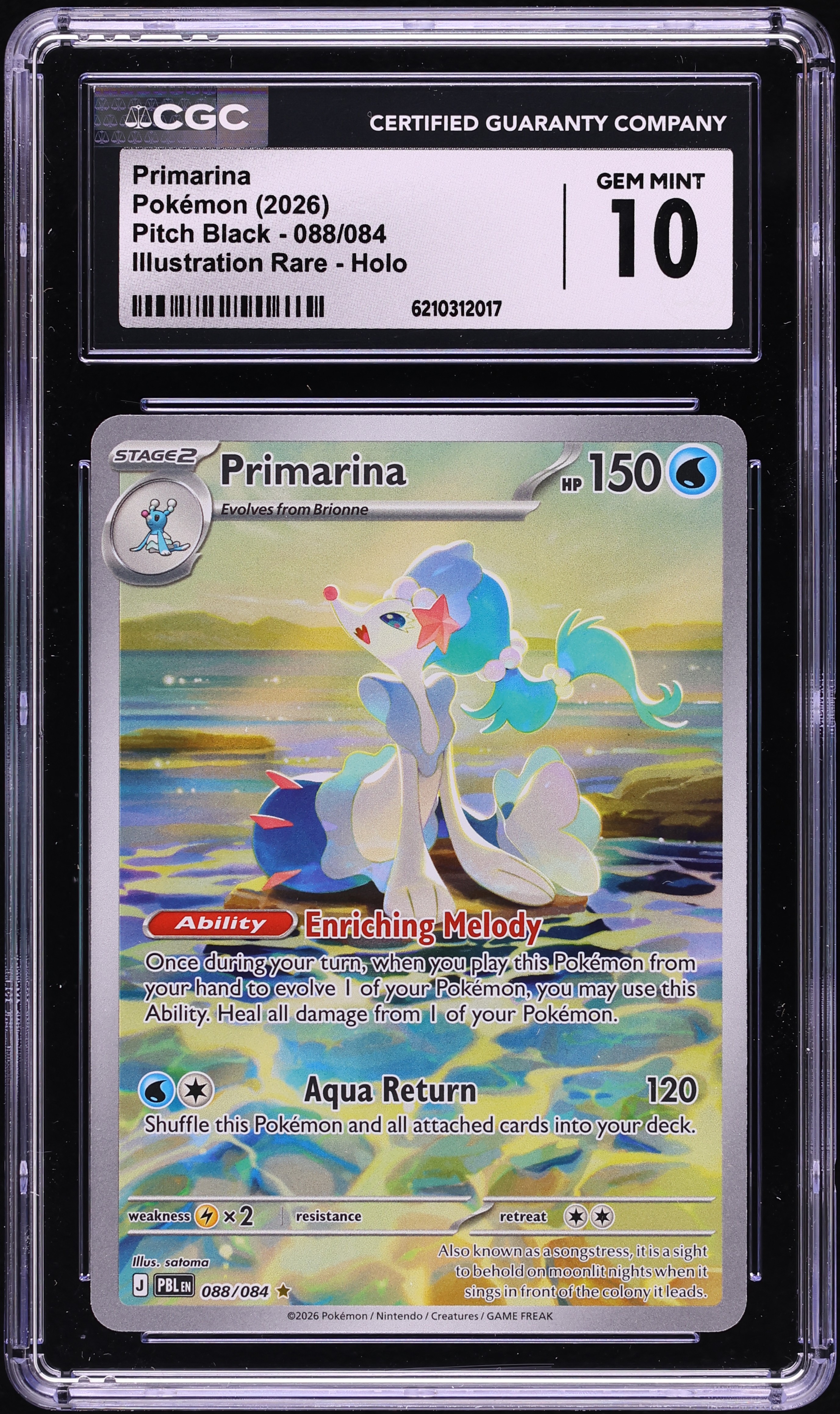 2026 Pokemon Mega Evolution Pitch Black IR Primarina #88 CGC 10 GEM MINT
