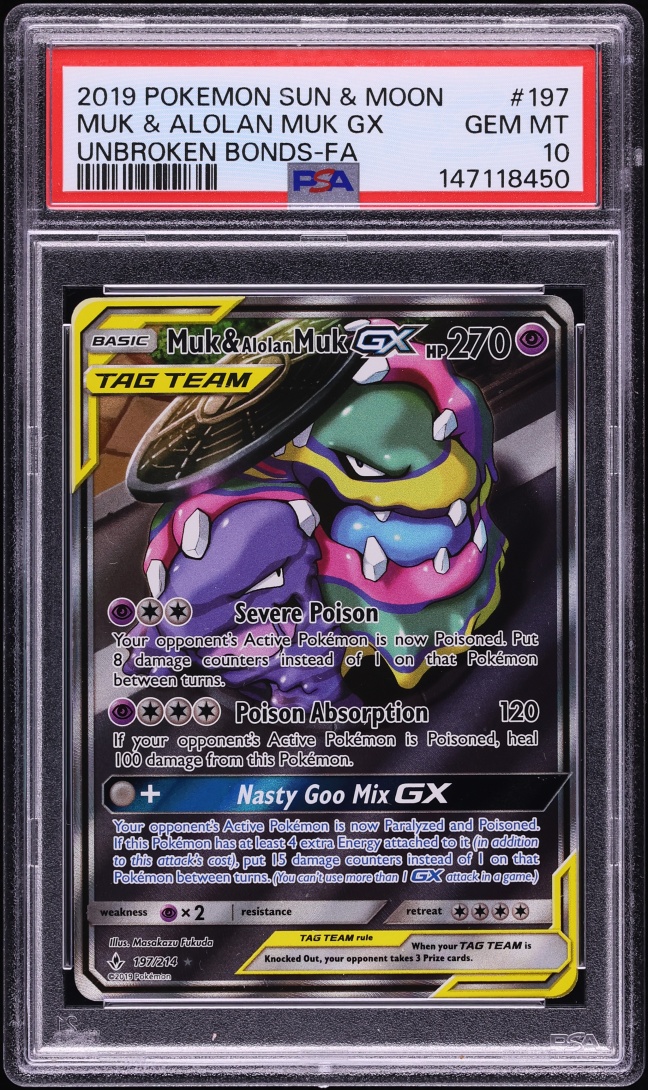 2019 Pokemon Sun & Moon Unbroken Bonds Alt Art Muk & Alolan Muk GX #197 PSA 10 GEM MINT