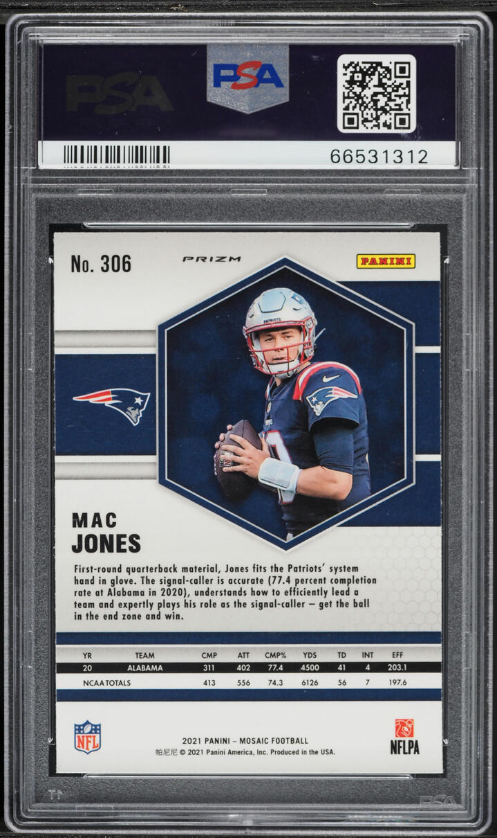 2021 Panini Mosaic Silver Prizm Mac Jones ROOKIE #306 PSA 9 MINT
