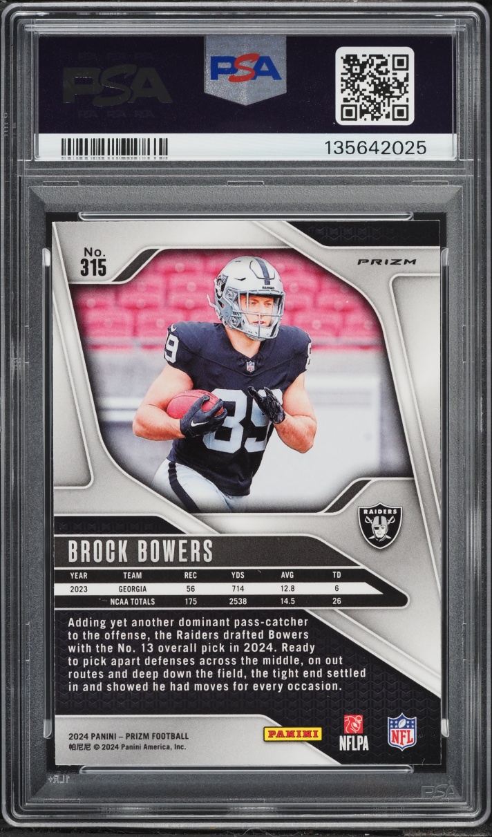 2024 Panini Prizm Red Sparkle Brock Bowers ROOKIE #315 PSA 9 MINT