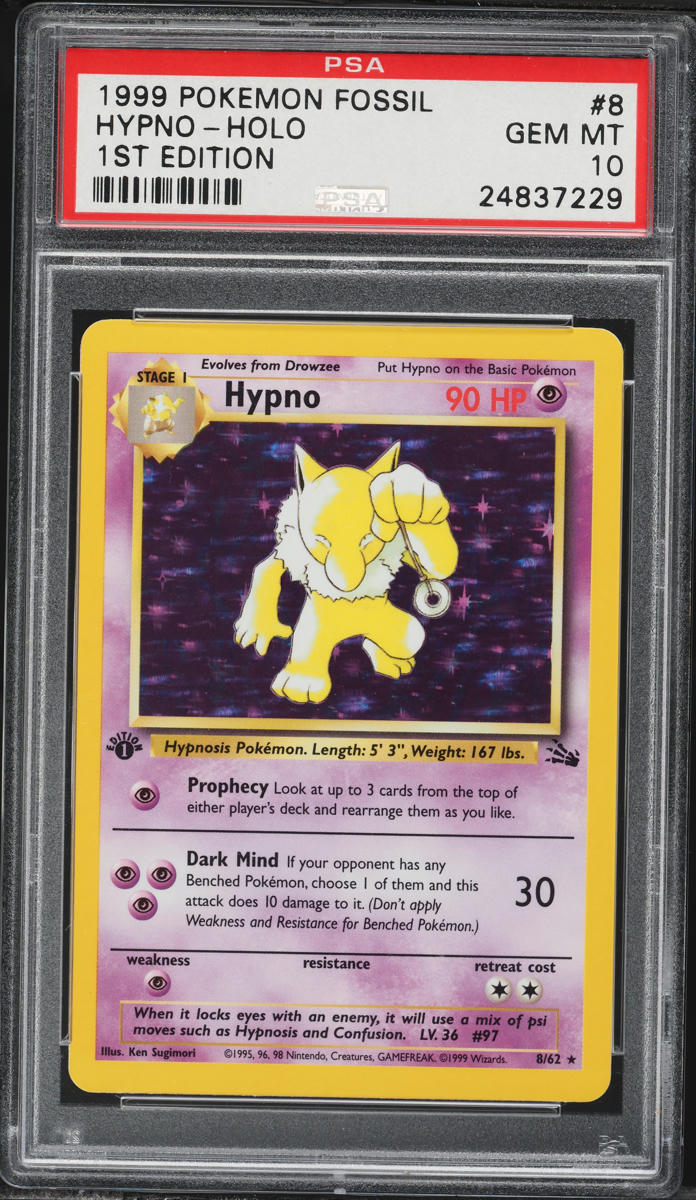 1999 Pokemon Fossil 1st Edition Holo Hypno #8 PSA 10 GEM MINT