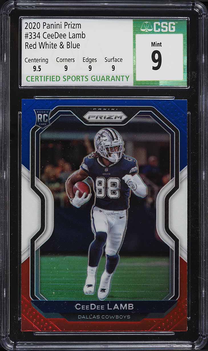 2020 Panini Prizm Red White Blue CeeDee Lamb ROOKIE #334 CSG 9 MINT