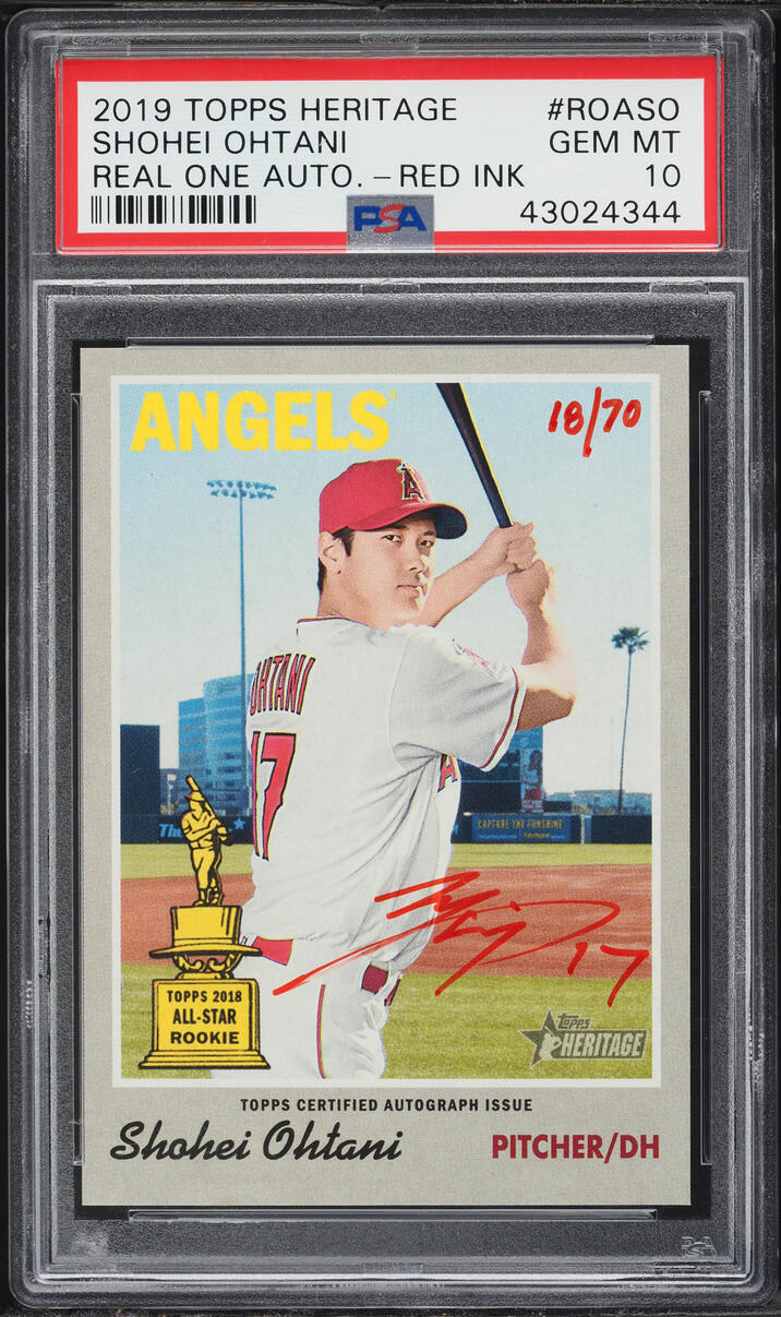 2019 Topps Heritage Real One Red Ink Shohei Ohtani AUTO /70 #ROA-SO PSA 10 GEM MINT