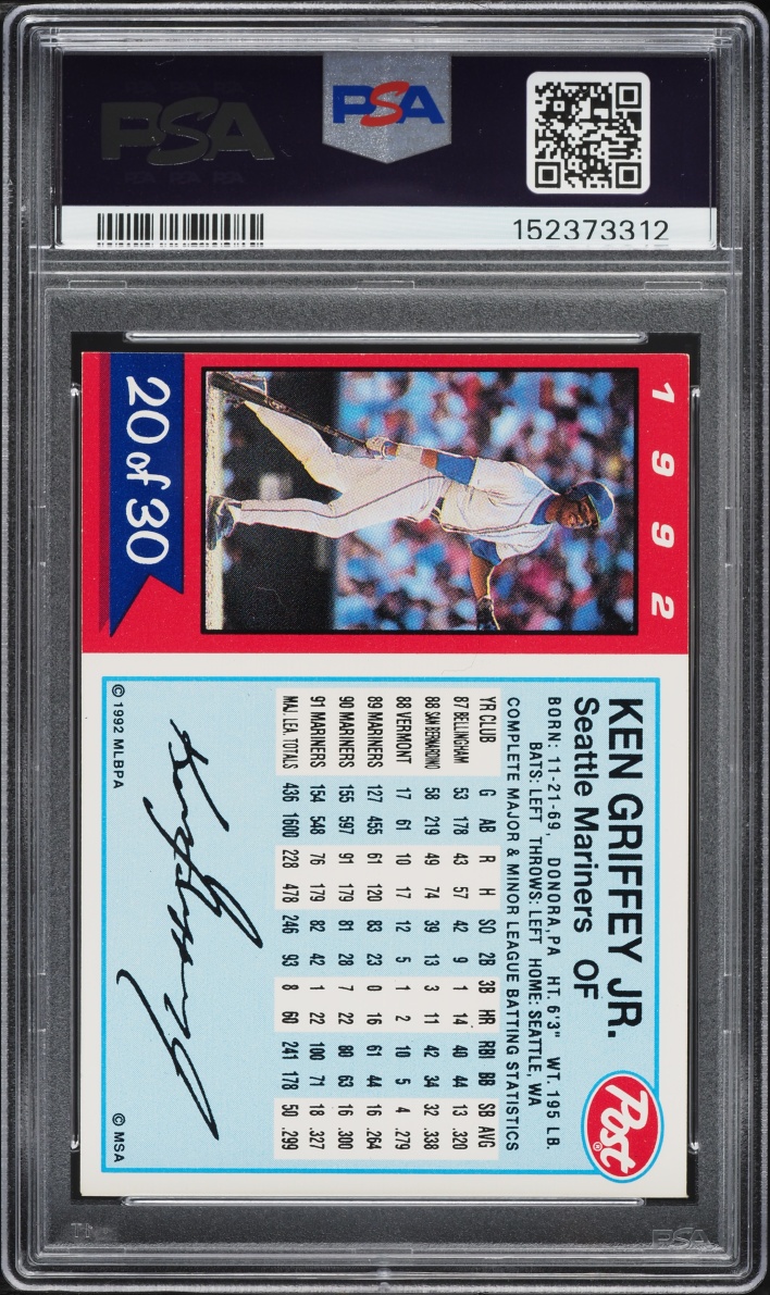 1992 Post Cereal Ken Griffey Jr. #20 PSA 6 EXMT