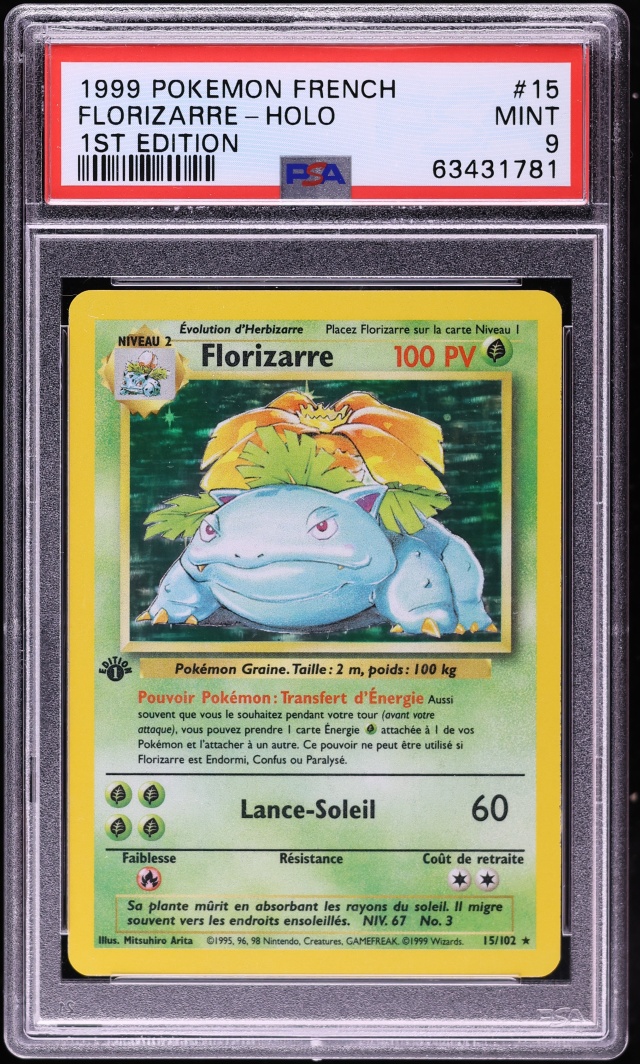 1999 Pokemon French Base Set 1st Edition Holo Venusaur #15 PSA 9 MINT