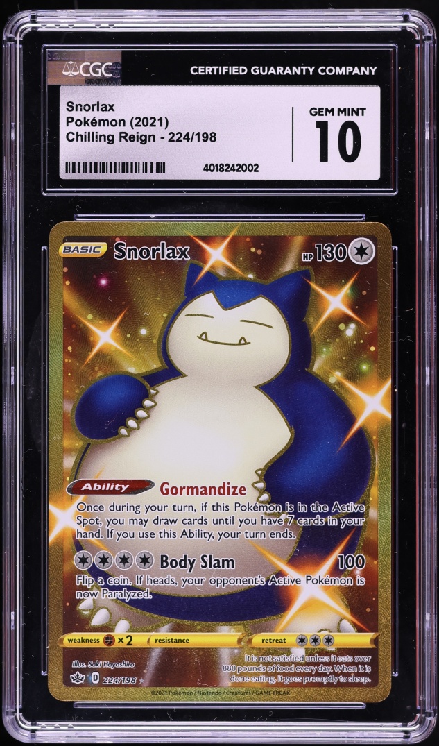 2021 Pokemon Sword & Shield Chilling Reign Gold Rare Snorlax #224 CGC 10 GEM MINT