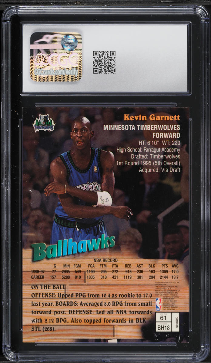 1997 Finest Basketball w/ Coating Kevin Garnett #61 CGC 8.5 NM-MT+