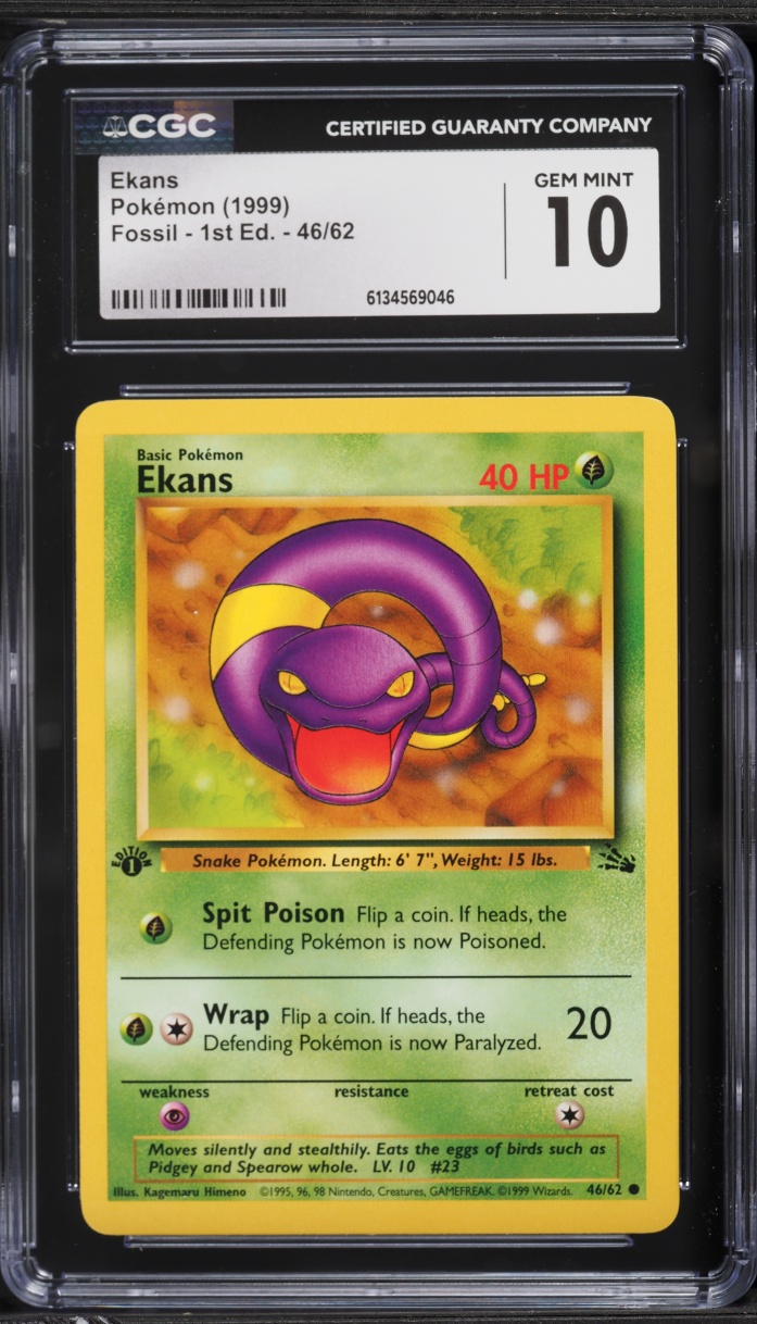 1999 Pokemon Fossil 1st Edition Ekans #46 CGC 10 Gem Mint