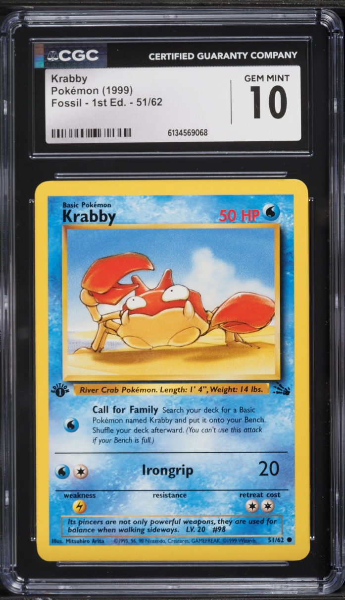 1999 Pokemon Fossil 1st Edition Krabby #51 CGC 10 Gem Mint