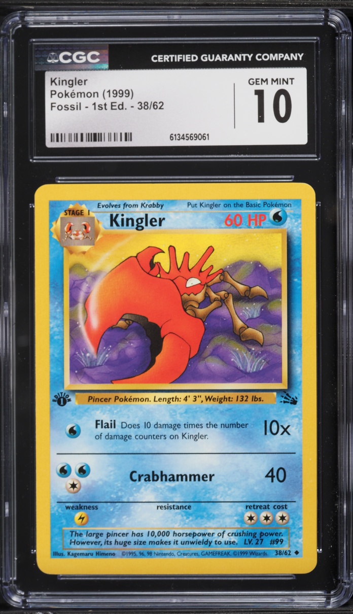 1999 Pokemon Fossil 1st Edition Kingler #38 CGC 10 Gem Mint