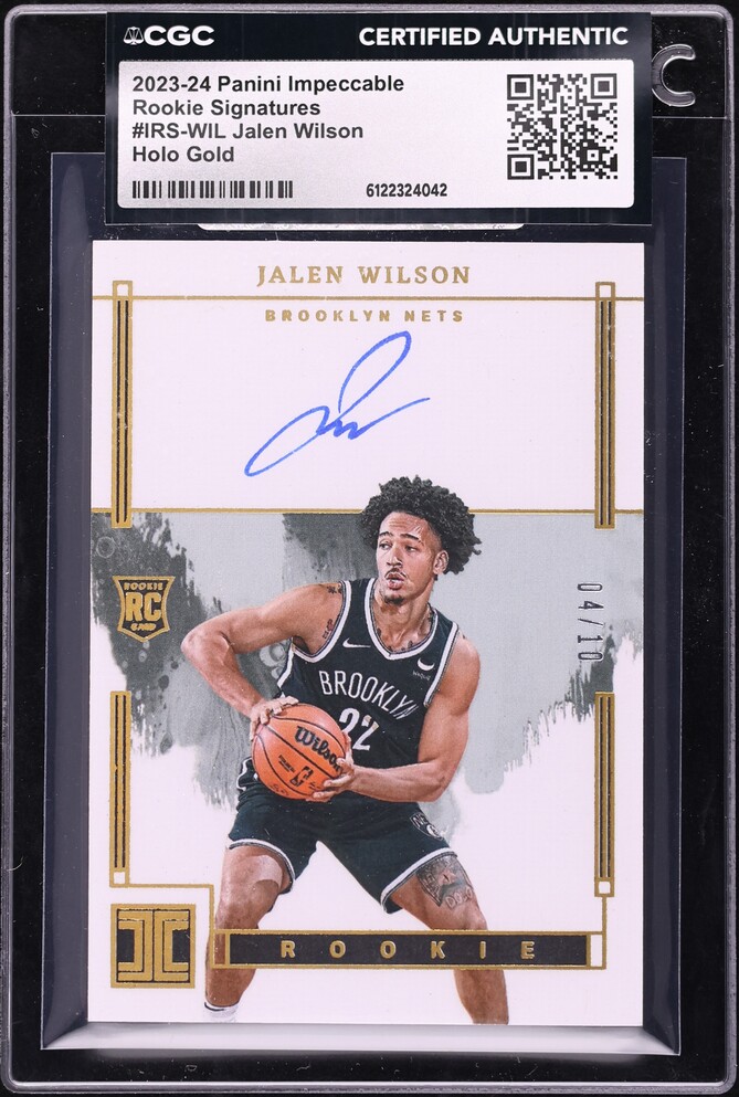 2023 Panini Impeccable Holo Gold Jalen Wilson ROOKIE AUTO /10 #IRS-WIL CGC AUTH