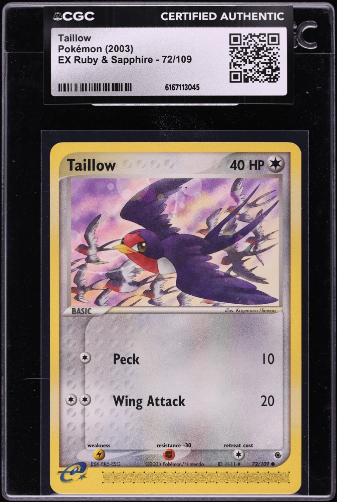 2003 Pokemon EX Ruby & Sapphire Taillow #72 CGC AUTH