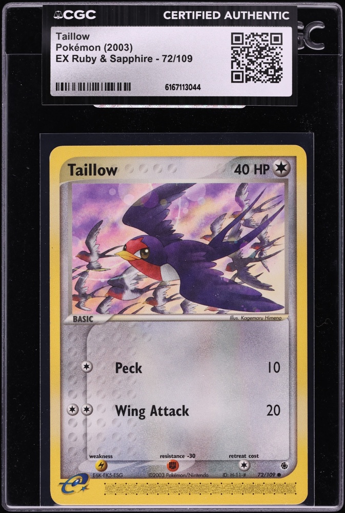 2003 Pokemon EX Ruby & Sapphire Taillow #72 CGC AUTH