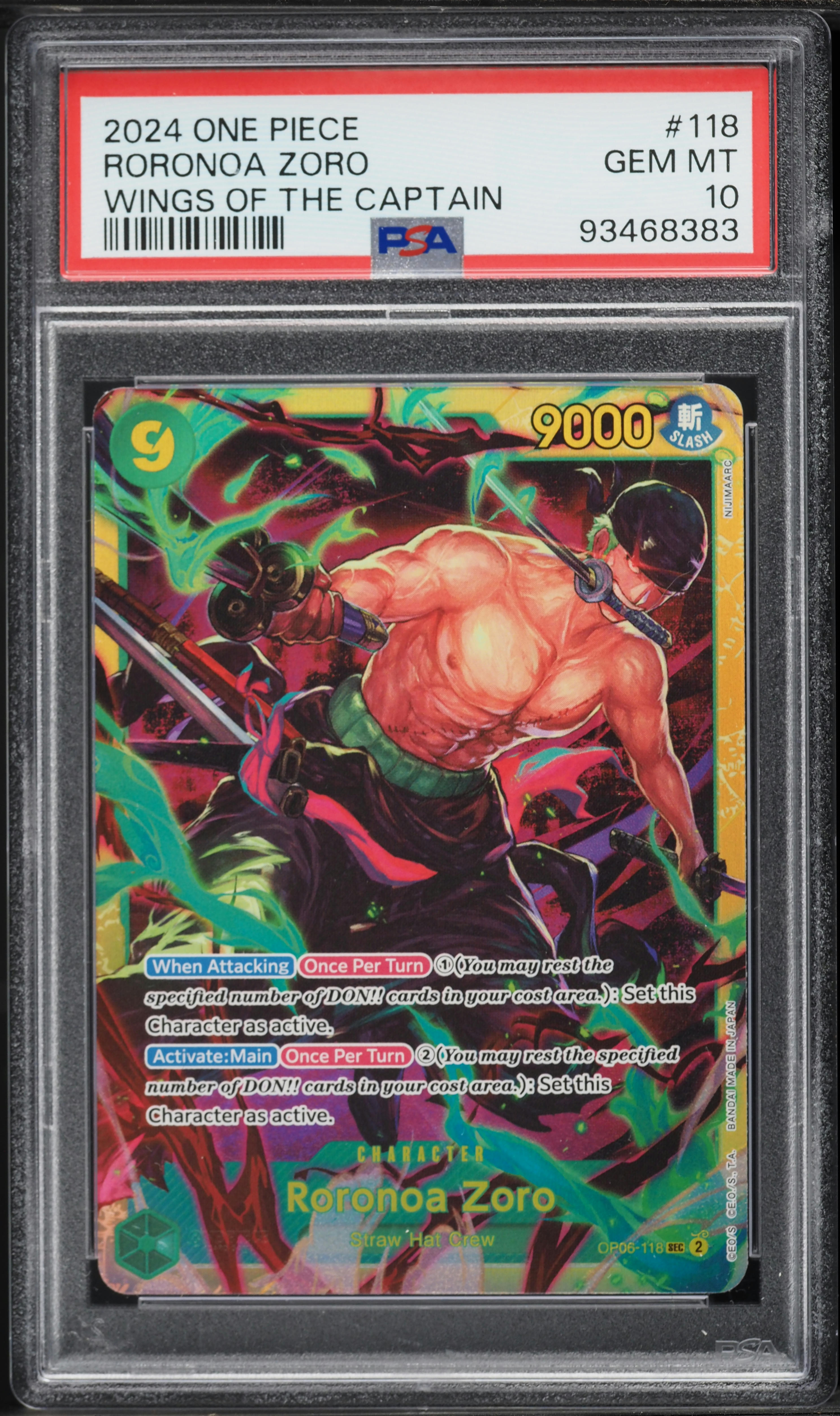 2024 One Piece Wings Of The Captain Roronoa Zoro #OP06-118 PSA 10 GEM MINT