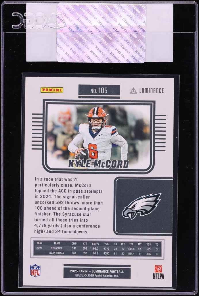 2025 Panini Luminance Blue Kyle McCord ROOKIE /150 #105 CGC AUTH