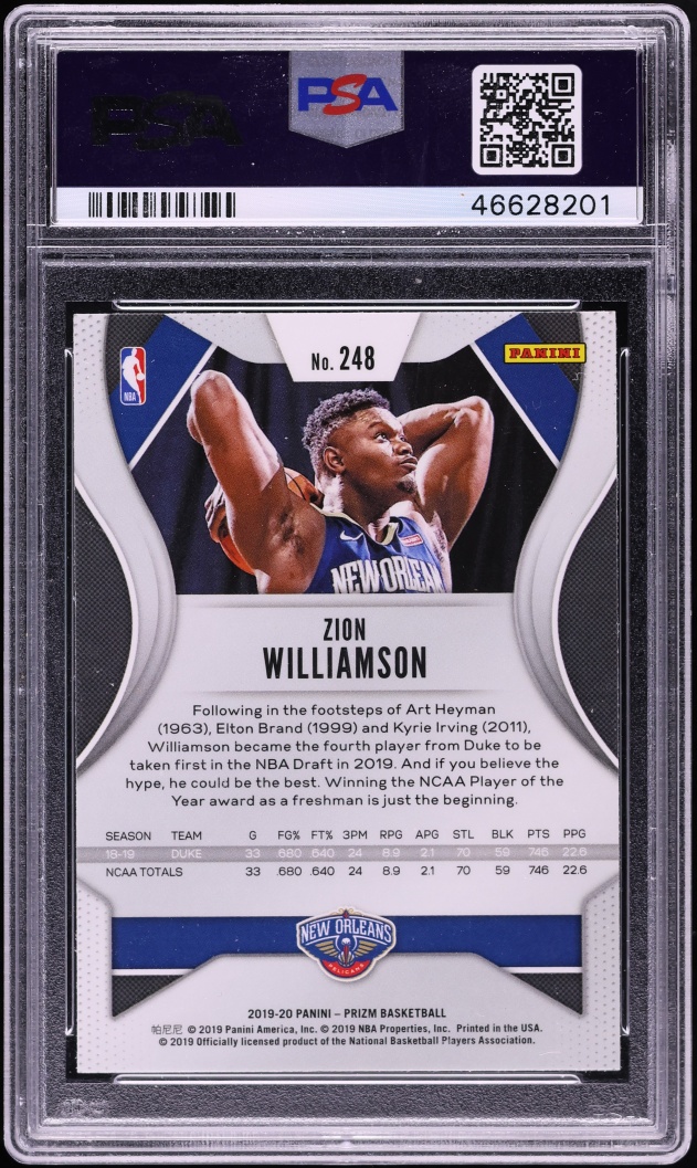 2019 Panini Prizm Zion Williamson ROOKIE #248 PSA 10 GEM MINT