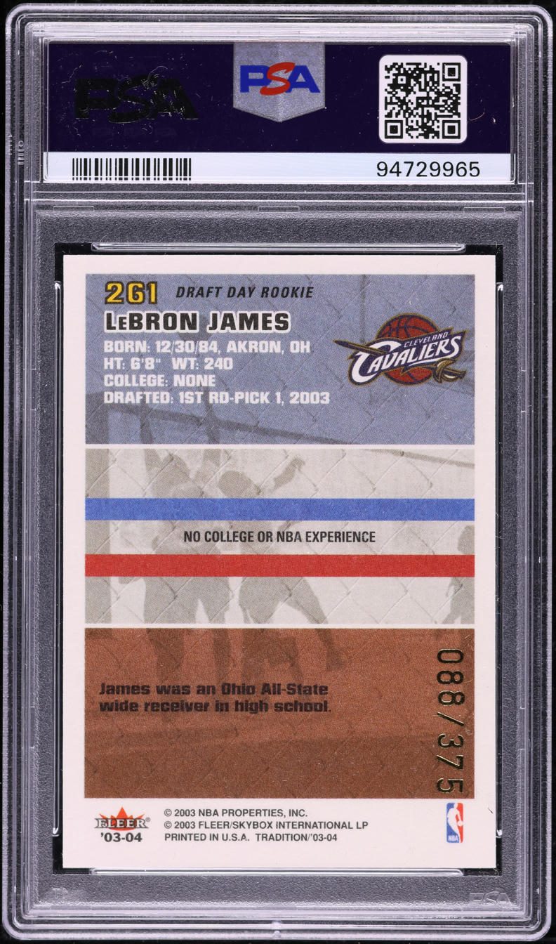 2003 Fleer Tradition Draft Day LeBron James ROOKIE /375 #261 PSA 9 MINT