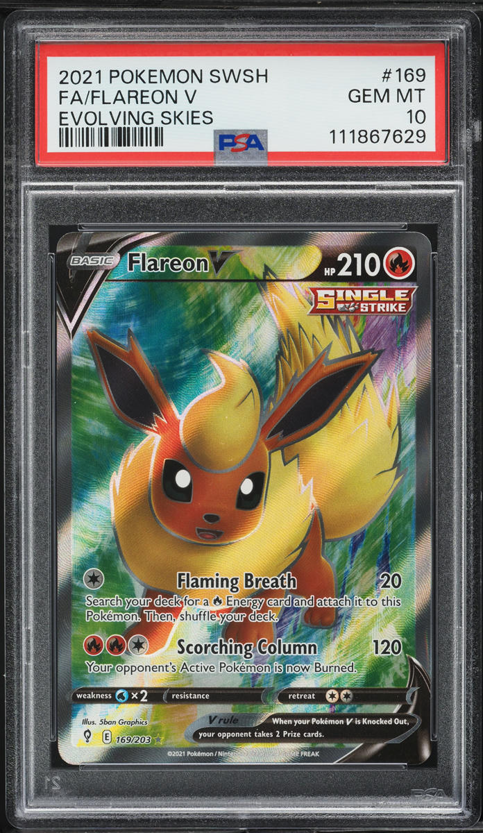 2021 Pokemon Sword & Shield Evolving Skies Full Art Flareon V #169 PSA 10 GEM