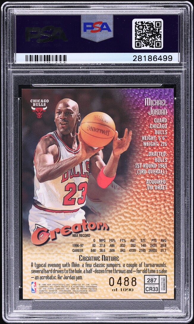 1997 Finest Refractor Michael Jordan /1090 #287 PSA 10 GEM MINT