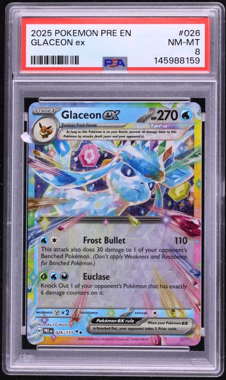 2025 Pokemon Scarlet & Violet Prismatic Evolutions Holo Glaceon ex #26 PSA 8 NM-MT