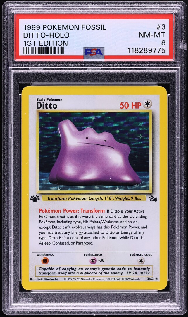 1999 Pokemon Fossil 1st Edition Holo Ditto #3 PSA 8 NM-MT