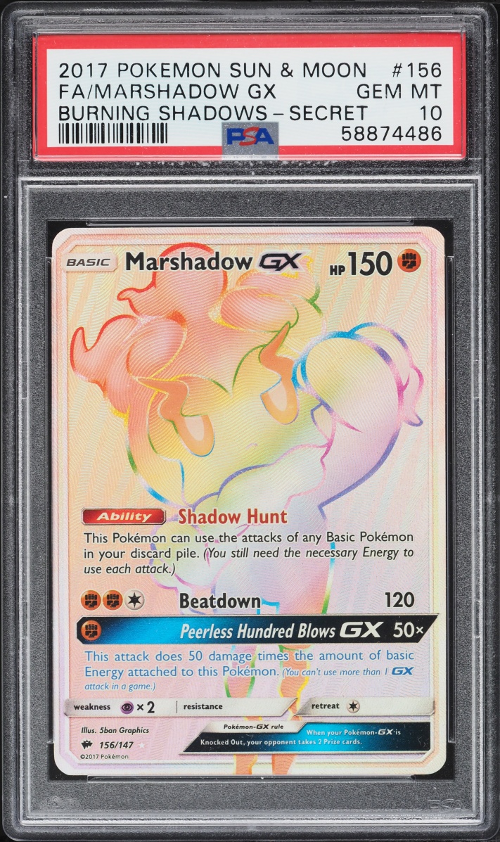 2017 Pokemon Sun & Moon Burning Shadows Rainbow Rare Marshadow GX #156 PSA 10 GEM MINT