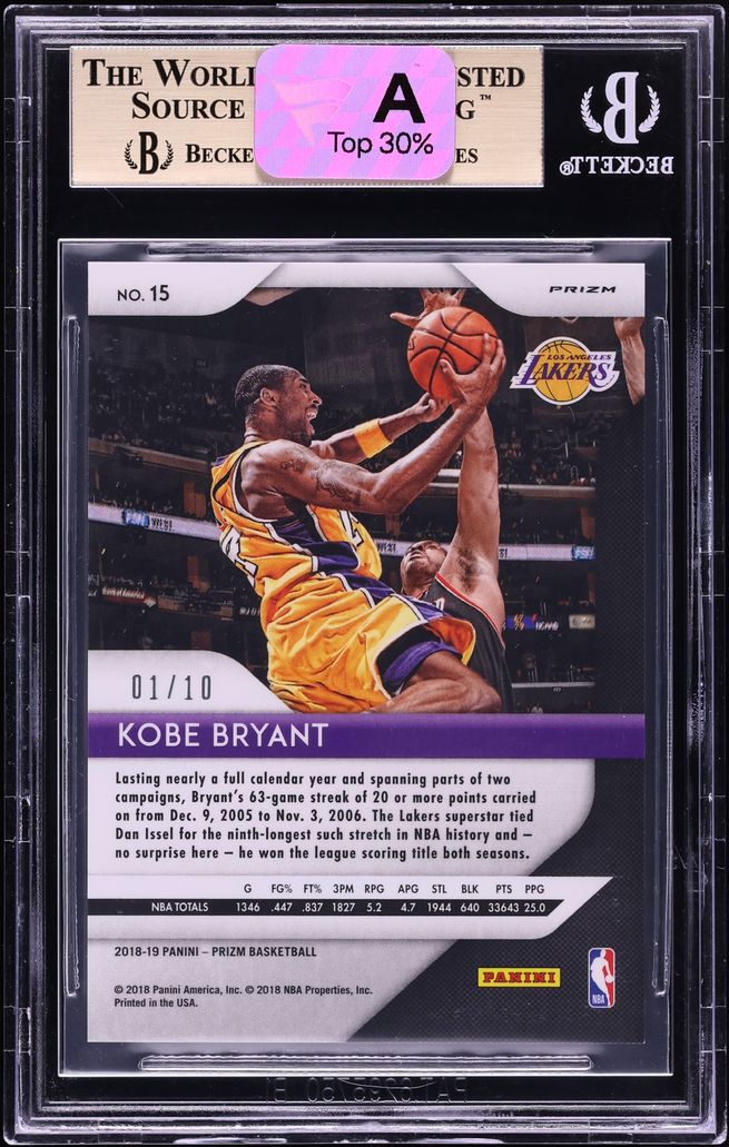 2018 Panini Prizm Gold Kobe Bryant 1/10 #15 BGS 9.5 GEM MINT - Photo 2