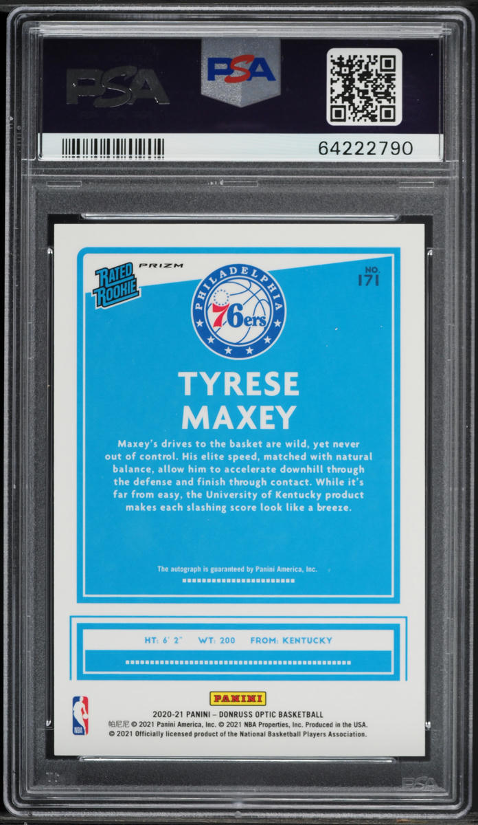 2020 Donruss Optic Holo Tyrese Maxey ROOKIE AUTO #171 PSA 10 GEM MINT