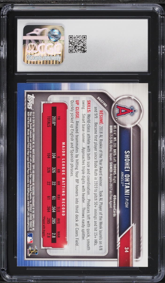2019 Bowman Shohei Ohtani #34 CGC 10 GEM MINT