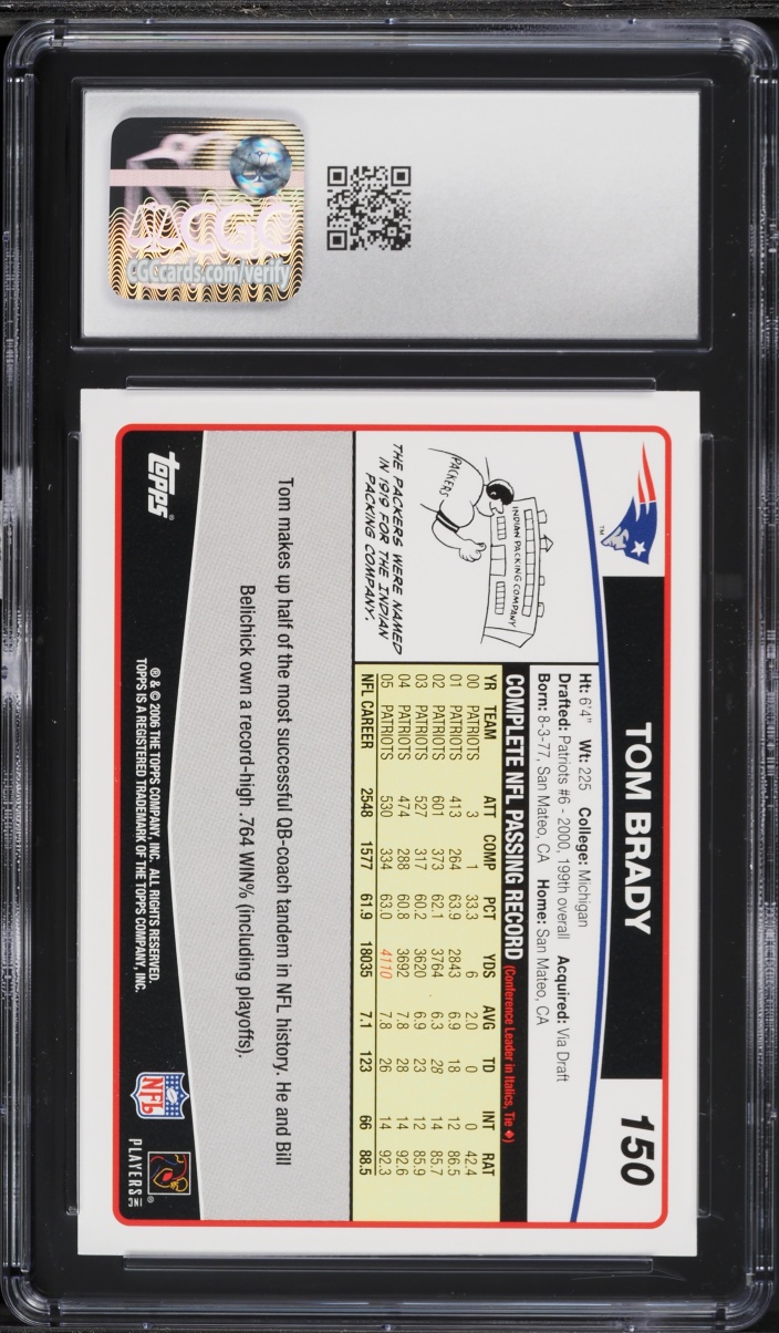 2006 Topps Football Tom Brady #150 CGC 9 MINT