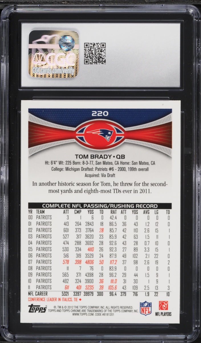 2012 Topps Chrome Tom Brady #220 CGC 9 MINT