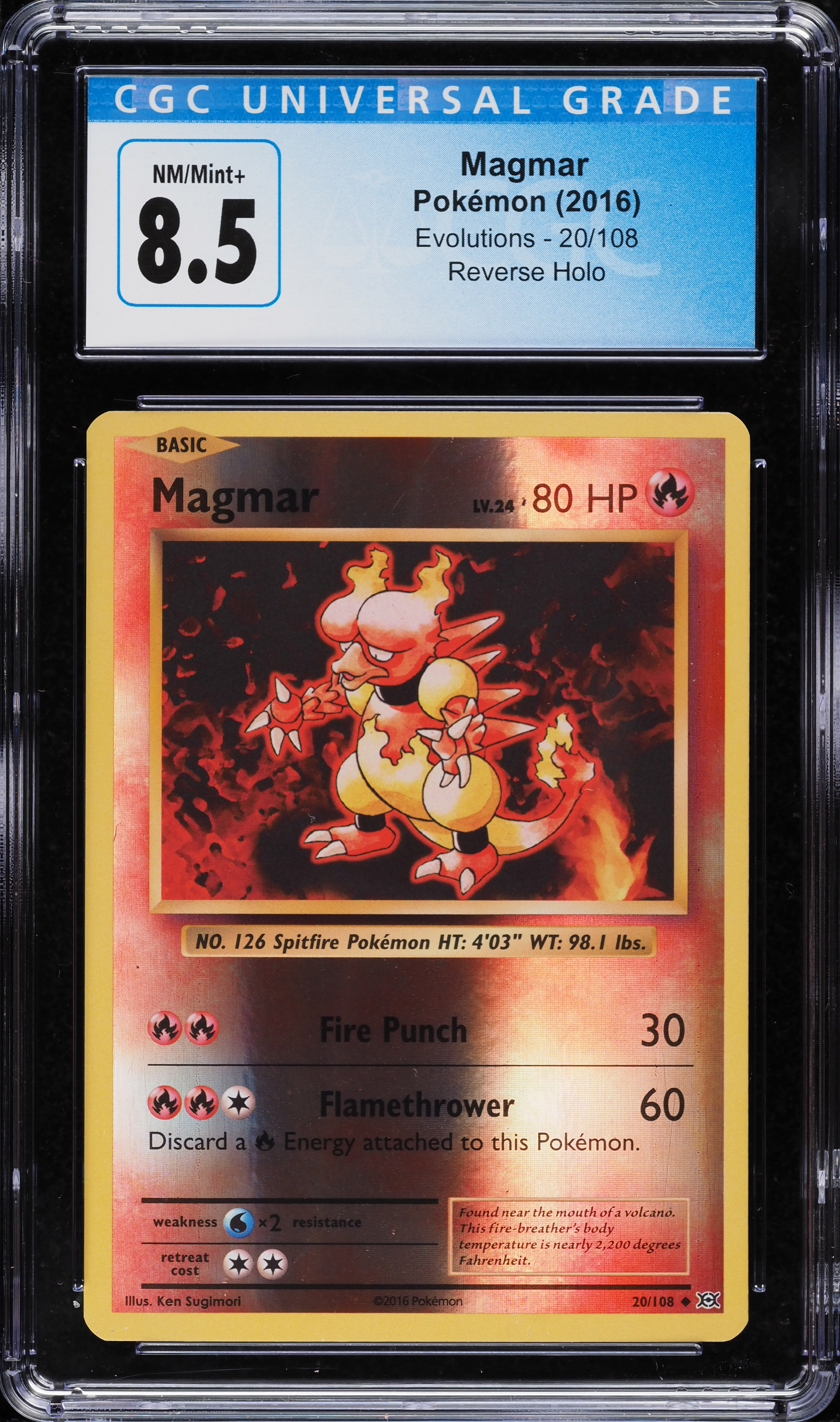 2016 Pokemon XY Evolutions Reverse Holo Magmar #20 CGC 8.5 NM-MT+
