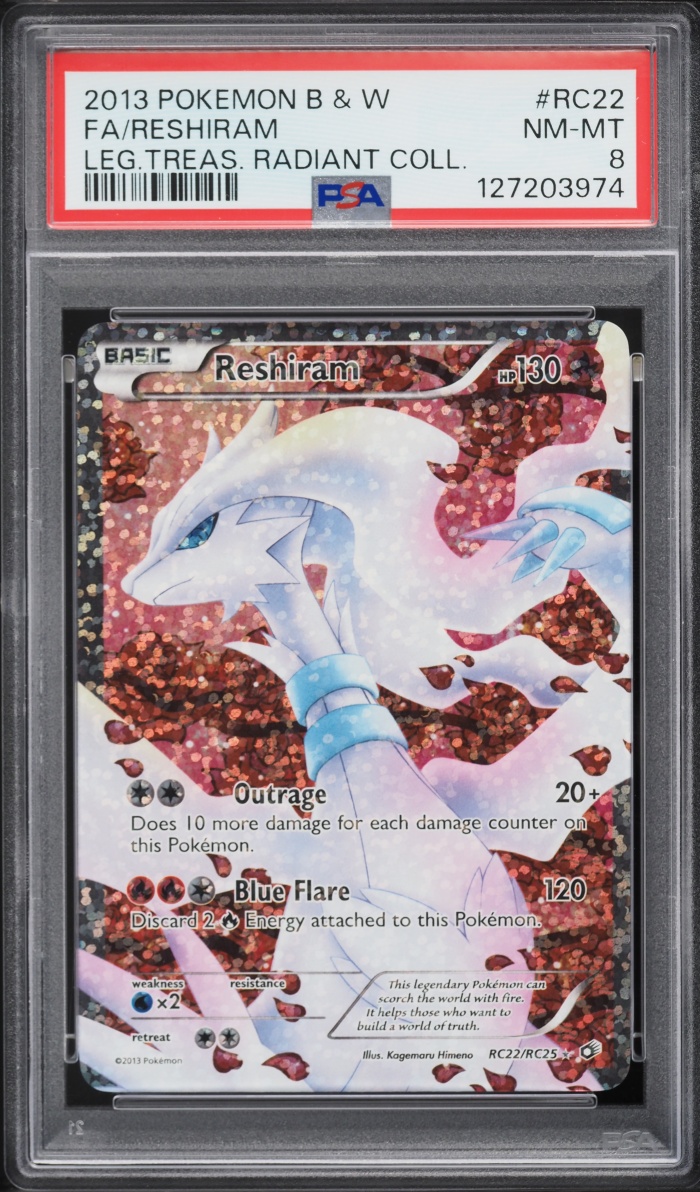 2013 Pokemon BW Legendary Treasures Radiant Collection Full Art Reshiram #RC22 PSA 8 NM-MT