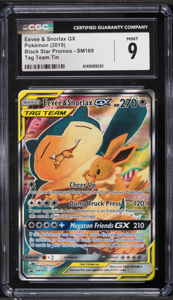 2019 Pokemon Sun & Moon Promo Tag Team Full Art Eevee & Snorlax GX #SM169 CGC 9 MINT
