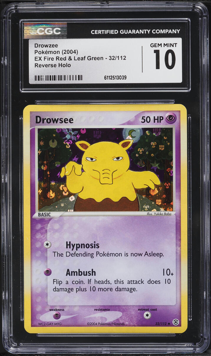 2004 Pokemon EX Fire Red & Leaf Green Reverse Holo Drowzee #32 CGC 10 GEM MINT