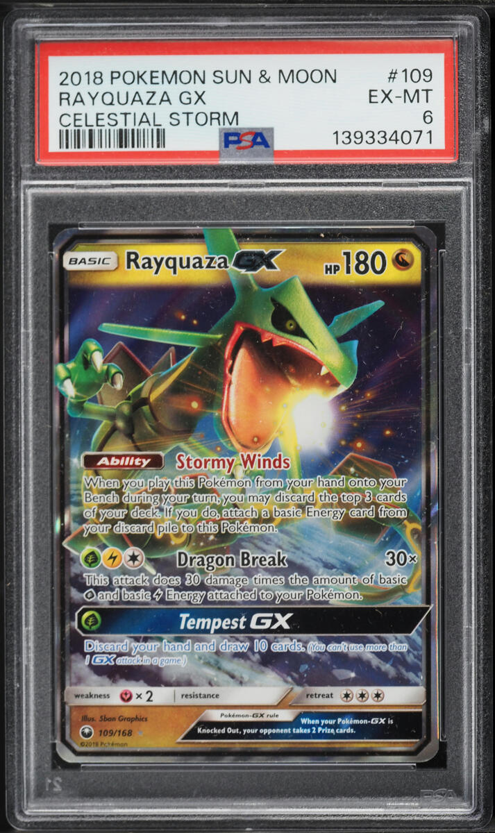 2018 Pokemon Sun & Moon Celestial Storm Rayquaza GX #109 PSA 6 EXMT