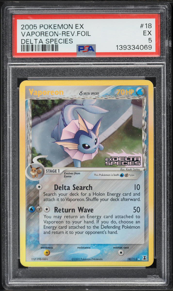 2005 Pokemon EX Delta Species Reverse Holo Vaporeon #18 PSA 5 EX