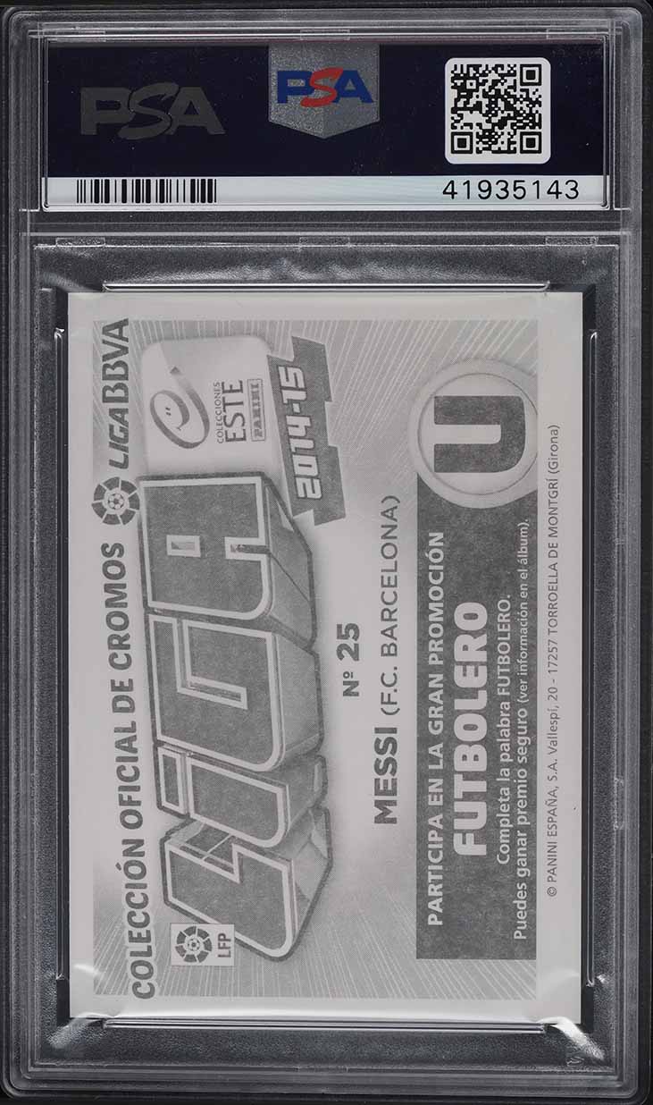 2014 Panini Liga Este BBVA Futbolero Stickers Lionel Messi #25 PSA 10 GEM MINT