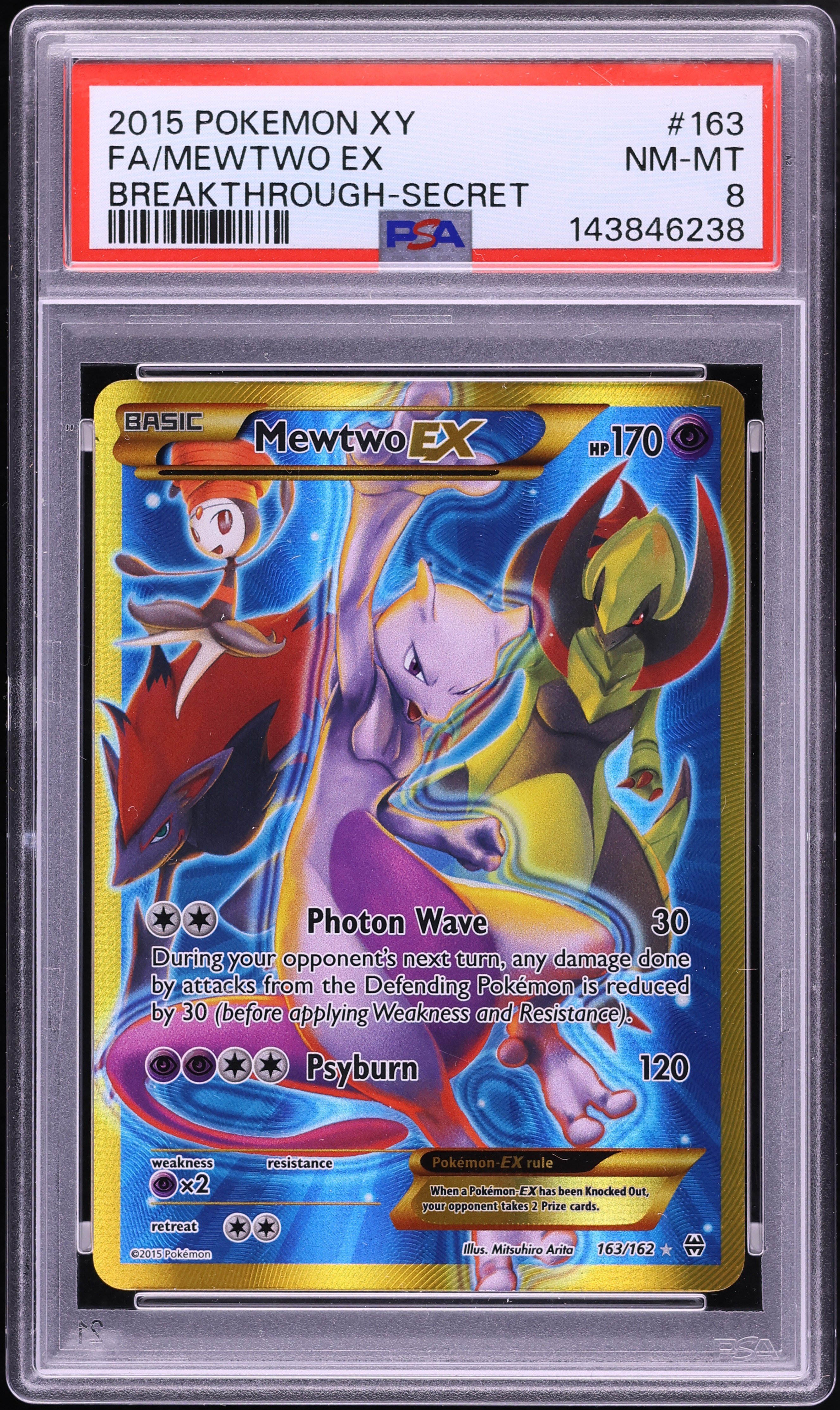 2015 Pokemon XY BREAKthrough SEC Mewtwo EX #163 PSA 8 NM-MT