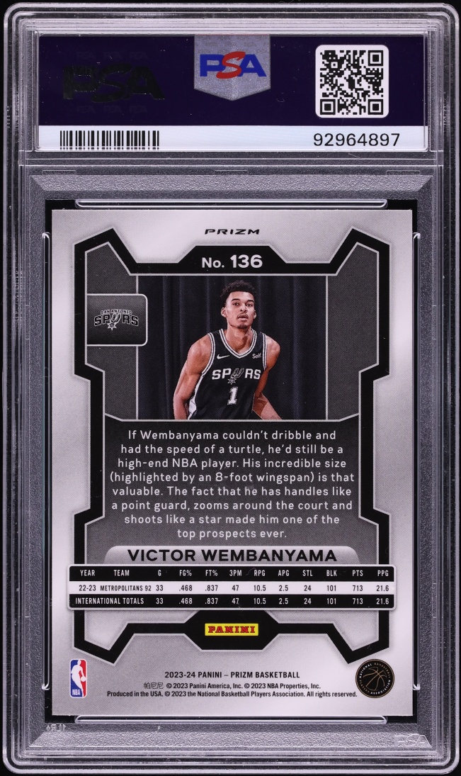 2023 Panini Prizm Orange Ice Victor Wembanyama ROOKIE #136 PSA 10 GEM MINT