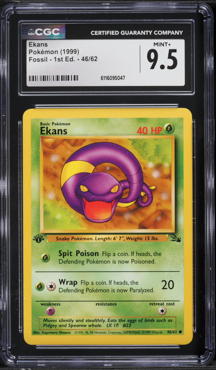 1999 Pokemon Fossil 1st Edition Ekans #46 CGC 9.5 MINT+