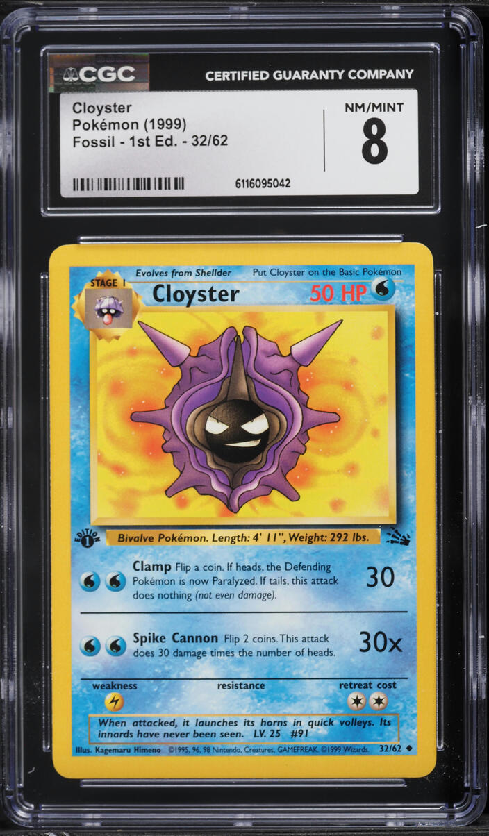 1999 Pokemon Fossil 1st Edition Cloyster #32 CGC 8 NM-MT