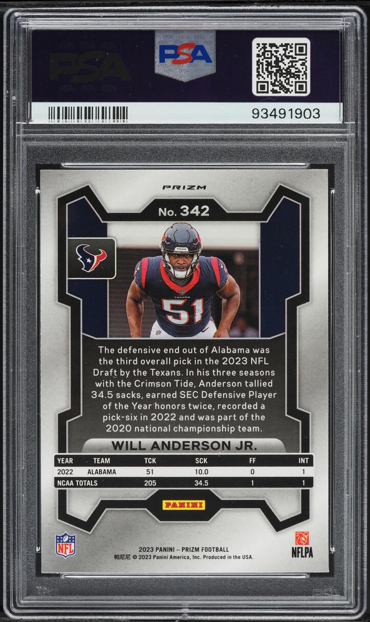 2023 Panini Prizm Neon Green Pulsar Will Anderson Jr ROOKIE #342 PSA 10 GEM MINT