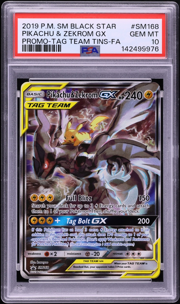 2019 Pokemon Sun & Moon Promo Tag Team Tins Full Art Pikachu & Zekrom GX #SM168 PSA 10 GEM MINT