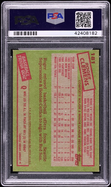 1985 Topps Roger Clemens ROOKIE #181 PSA 10 GEM MINT