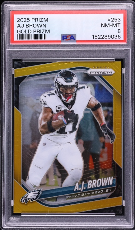 2025 Panini Prizm Gold AJ Brown /10 #253 PSA 8 NM-MT