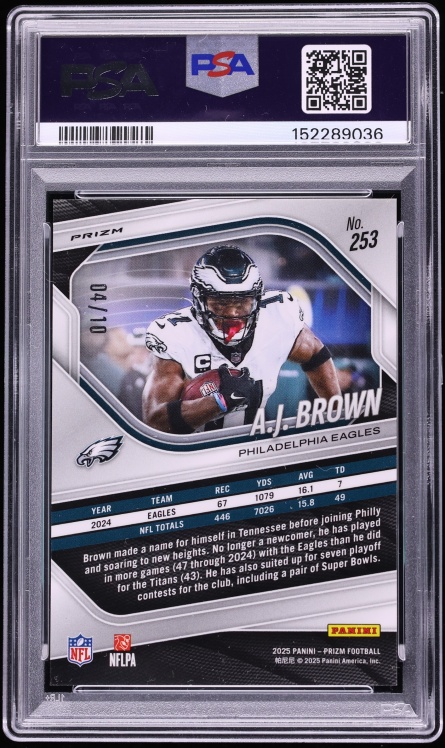 2025 Panini Prizm Gold AJ Brown /10 #253 PSA 8 NM-MT