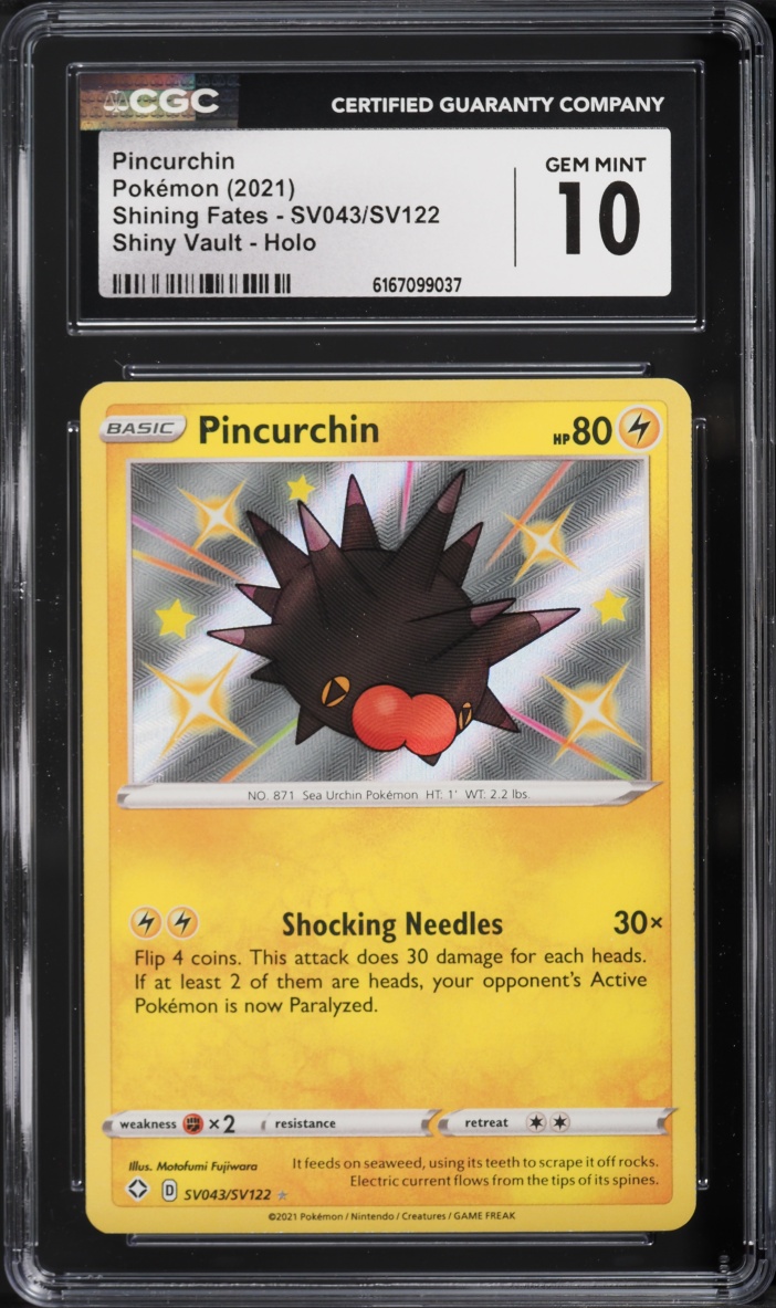 2021 Pokemon Sword & Shield Shining Fates Shiny Vault Holo Pincurchin #SV043 CGC 10 GEM MINT